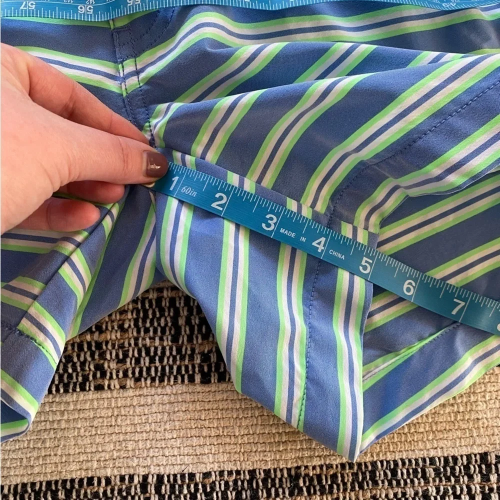 Onia Blue Green White Stripe The Calder Swim Shorts Trunks Small